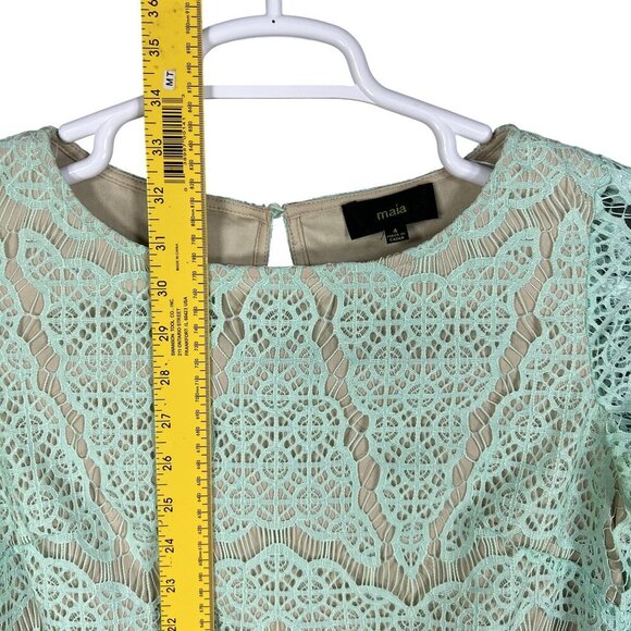 Maia Women 4 Kelly Green Dress Lace Overlay 3/4 Sleeve Nude Lining Scalloped Hem - Picture 12 of 16